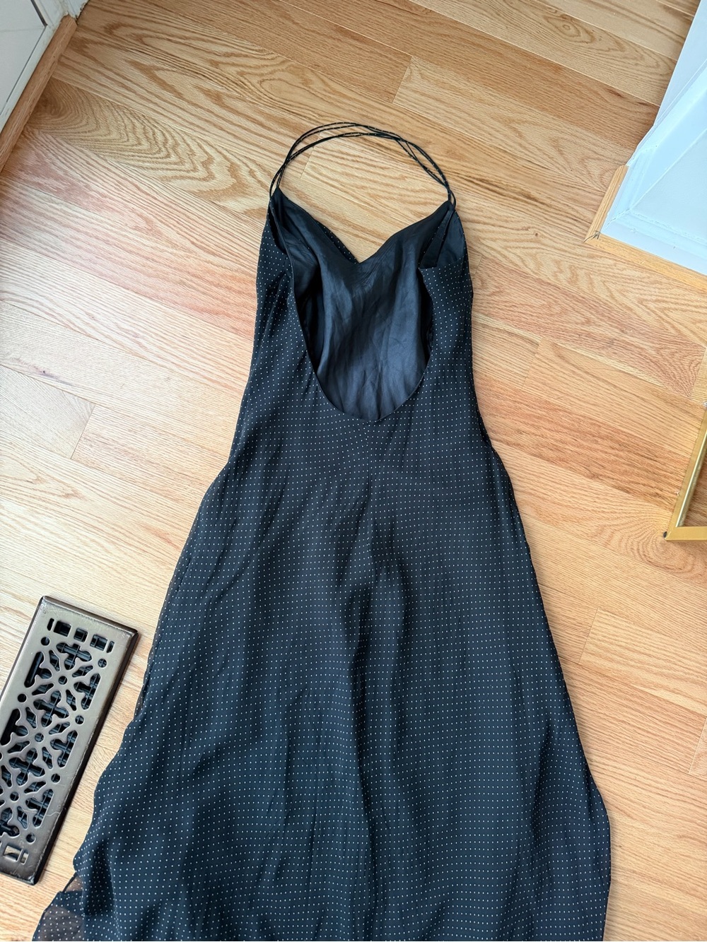 Lauren Ralph Lauren 100% Silk Black Polka Dot Low Back Slip Maxi Dress 10 - Picture 2 of 11